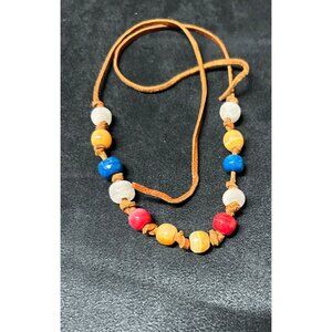 Agate Stone Long Necklace Multi color White Red Blue Dyed Agate on Leather Stran